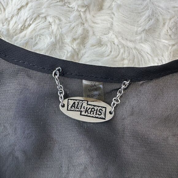 Ali & Kris Womens Size 3X Super Sheer Lace Trim Blouse Strappy Criss Cross - Picture 6 of 10